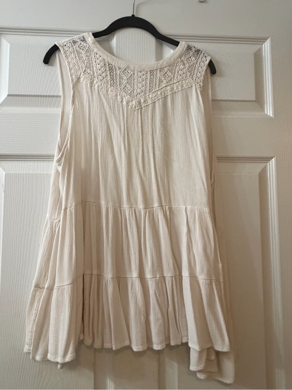 Maurices Cream Sleeveless Crochet Yoke Peasant Top